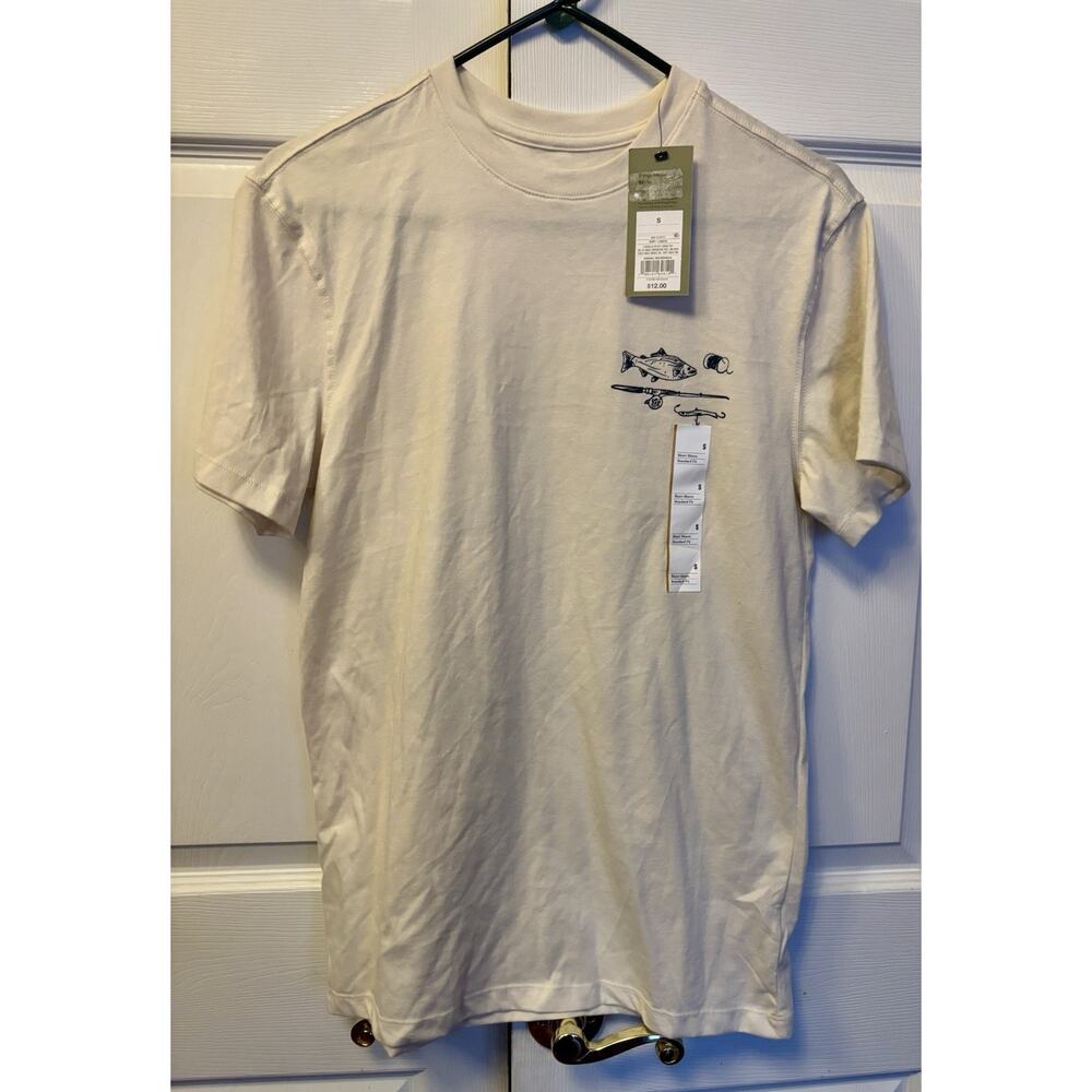 NWT Mens Goodfellow Graphic Fishing Short Sleeve Graphic T Shirt Ivory Sz S NEW - Picture 2 of 6
